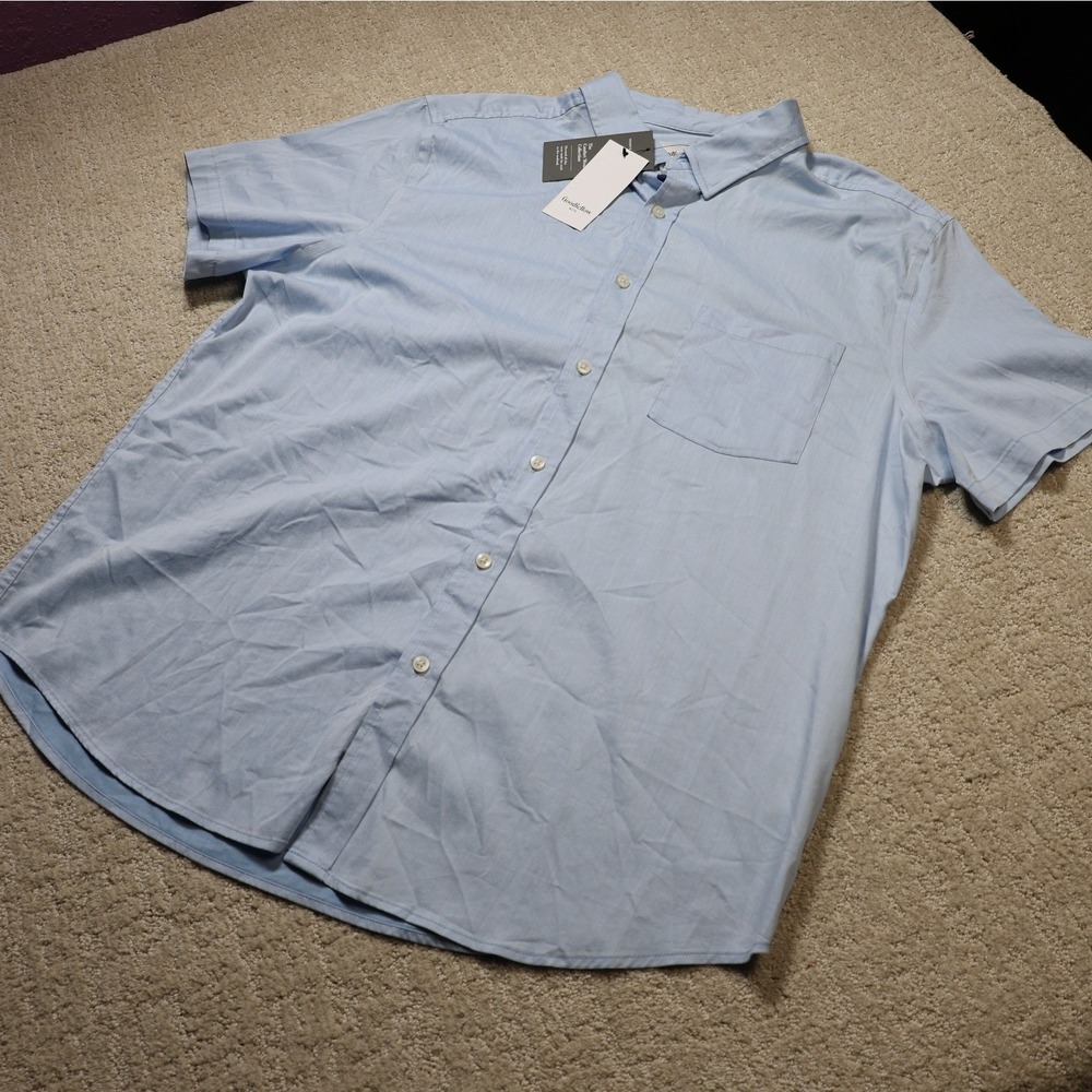 Goodfellow & Co Mens XL Blue Comfort Wear Short Sleeve Button Down Shirt NWT